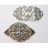 Silver belt buckle of pierced openwork celtic style and another, Birmingham 1900/1.