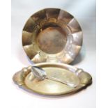 German silver oval dish, '830', another, hammered, circular, and a similar pie server, 700g.   (3)