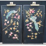 Pair of oriental needlepoint panels depicting Ho-ho birds and blossom, 88cm wide and 168cm high.