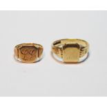 Two 9ct gold signet rings, 8.5g.