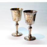 Pair of silver goblets of 17th century style, 1978, cased, 11oz.   (2)