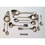 Set of eight teaspoons, 1866, a salt spoon by Barber and Whitwell, York 1812, another, Exeter