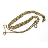 Victorian gold long chain of ribbed circular links, '15ct', 36g.