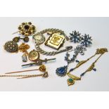 Two gold scarf pins and various items of costume and other jewellery.
