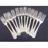 Set of twelve silver table forks of winged reeded old English pattern by Eley & Fearn 1816.