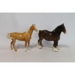 Beswick figure Shire Mare, no. 818, brown gloss, 22cm high; also Swish Tail Horse, no. 1182, 1st