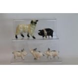 Three Beswick figures: Piglet - running, no. 833, 4cm high and two x Piglet - trotting, no. 834, 4cm