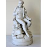 19th century Parian figure of Napoleon seated on a rocky plinth, 36cm high.