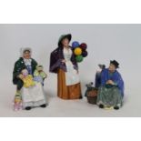 Three Royal Doulton figures: "Balloon Lady", HN2935, 22cm high; "The Rag Doll Seller", HN2944,