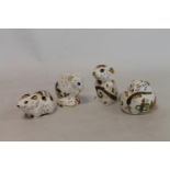 Four Royal Crown Derby Imari paperweights: Derby Dormouse, 6.5cm high; Mouse, 8cm high; Bank Vole,