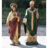 Two plaster figures, one of St. Patrick Height 123cm, Width 40cm and Depth 30cm also larger iconic