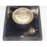 Silver portable communion set, chalice paten and stopper, Birmingham 1893, cased.