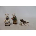 Royal Crown Derby Imari paperweight "Scruff" (recumbent Spaniel), 5cm high; also two figures of