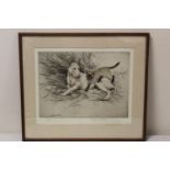 GEORGE VERNON STOKES. Coloured etching of a Bull Terrier and Siamese cat. 24cm x 30.5cm. Signed