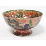 Wedgwood Fairyland flame lustre large pedestal bowl in "Woodland Elves V - Woodland Bridge,