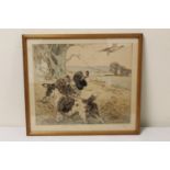 GEORGE VERNON STOKES. Coloured etching of two Spaniels flushing a pheasant. 30cm x 34cm. Signed