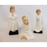 Three Royal Doulton figures: "This Little Pig", HN2125, 11cm high; "Bedtime", HN1978, 15cm high