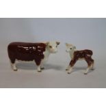 Beswick figure Hereford Cow, no. 1360. gloss, 11cm high and Hereford Calf, no. 901B, 2nd version -
