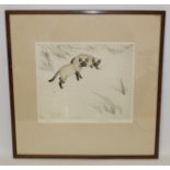 GEORGE VERNON STOKES. Coloured etching of two Siamese cats. 26cm x 30cm. Signed and no. 13/75 in