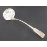 Silver soup ladle, fiddle pattern, crested, by John Lias 1814.