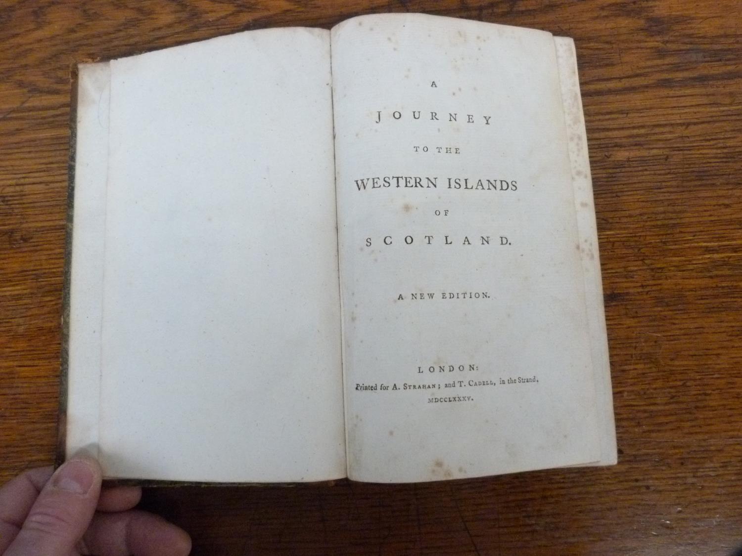 (JOHNSON SAMUEL).  A Journey to the Western Islands of Scotland. Qtr. calf, neat rebacking, internal - Image 2 of 2