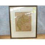Cumberland.  Antique eng. map, hand col. in Hogarth frame. Early/mid 19th cent.