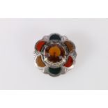 Scottish pebble plaid brooch set with central faceted Cairngorm, 5cm diameter