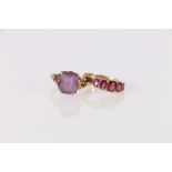 9ct gold amethyst dress ring, 3.99g and another with five stones stamped 15ct, 2.67g