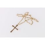 9ct gold crucifix pendant on chain stamped 9Kt, 18.6g