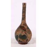 Japanese pear shaped vase, the ceramic body decorated with cloisonne bird on a flowering branch on a