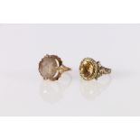 9ct gold faceted quartz dress ring, 4.48g and another unhallmarked set with citrine, 3.77g