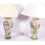 Pair of 19th Century Chinese Canton famille rose baluster vases fitted for electricity decorated