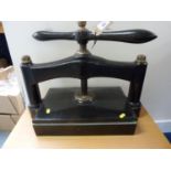 Book Binding Equipment.  Black painted cast metal book press, the plate 38cm x 25cm.