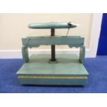 Book Binding Equipment.  Green painted cast metal book press, the plate 46cm x 35.5cm.