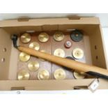 Book Binding Equipment.  Fifteen gold finishing fillet wheel heads mounted on two wooden boards,