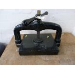 Book Binding Equipment.  Black painted cast metal book press, the plate 30.5cm x 25cm.