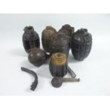 Interesting WW I cut-away training grenade. Also five others, some in excavated condition, including