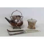 Walker and Hall EPNS globular tea kettle in the manner of Christopher Dresser, pattern no 51402A,