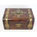 Victorian burr walnut jewellery box with additional scumbled detailing, Pietra Dura floral roundel