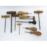 Eleven various antique and vintage bradawls