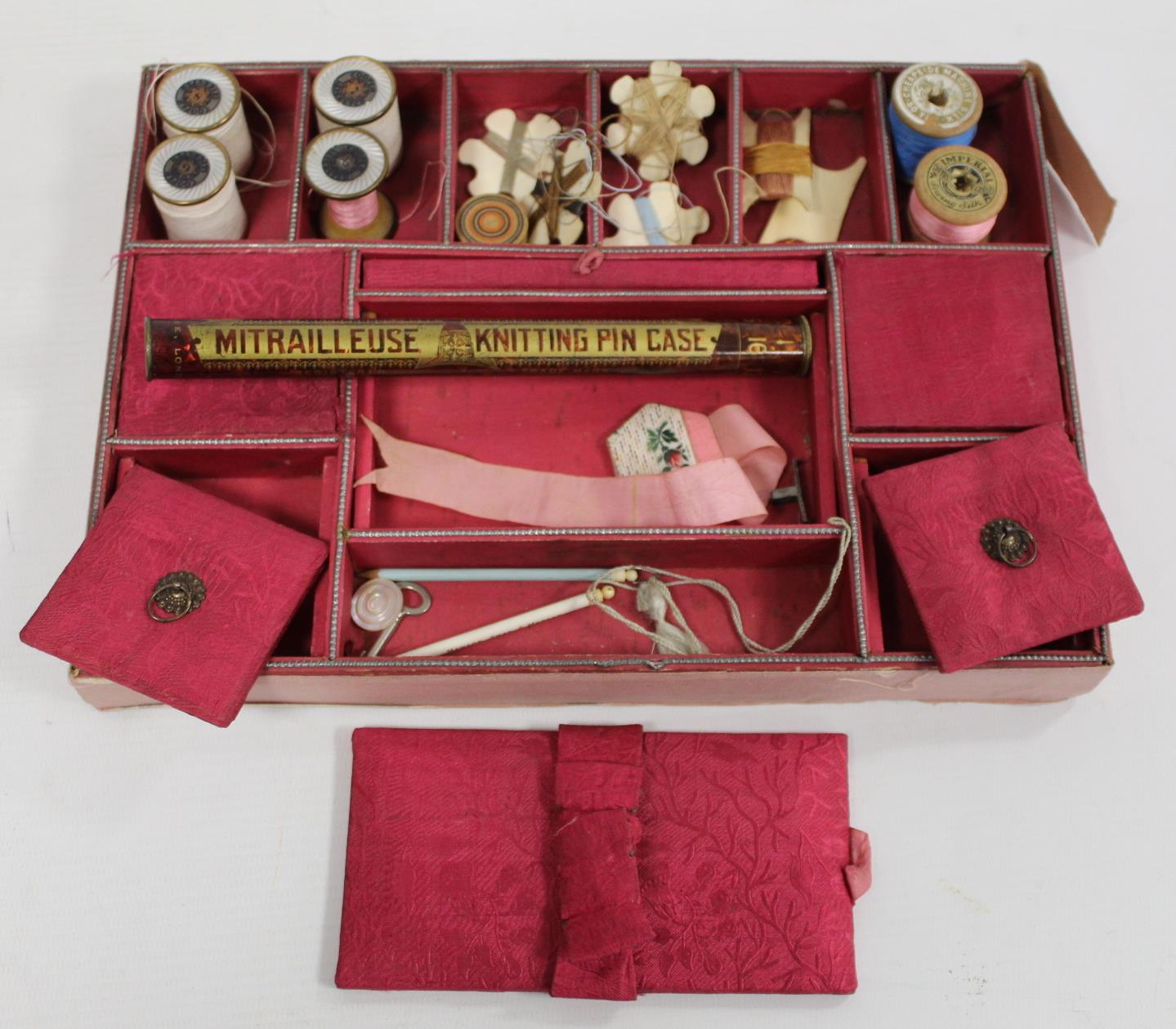 Victorian rosewood work box with inlaid mother of pearl roundels and stringing, the interior with - Image 3 of 3