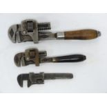 Two vintage Stillson pipe adjustable wrenches No.8 & No.10 together with a small Seabrook adjustable