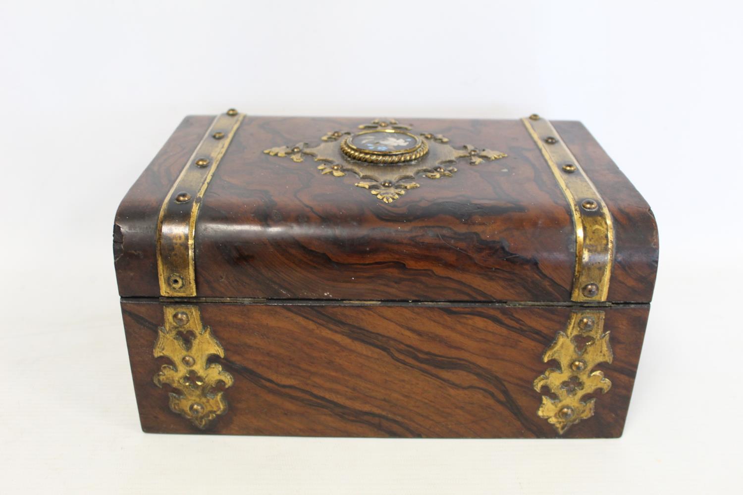 Victorian burr walnut jewellery box with additional scumbled detailing, Pietra Dura floral roundel - Image 7 of 22