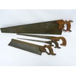 Four antique & vintage saws inc Disston & Sons, D8 shape hand saw with 28" blade, Spear & Jackson