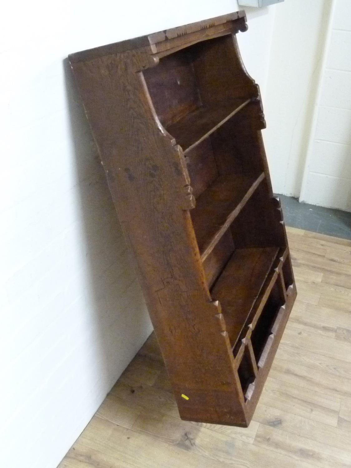 Provincial Arts & Crafts oak bookcase by Orlando Greenwood, with raised back, graduated shelves - Image 4 of 6