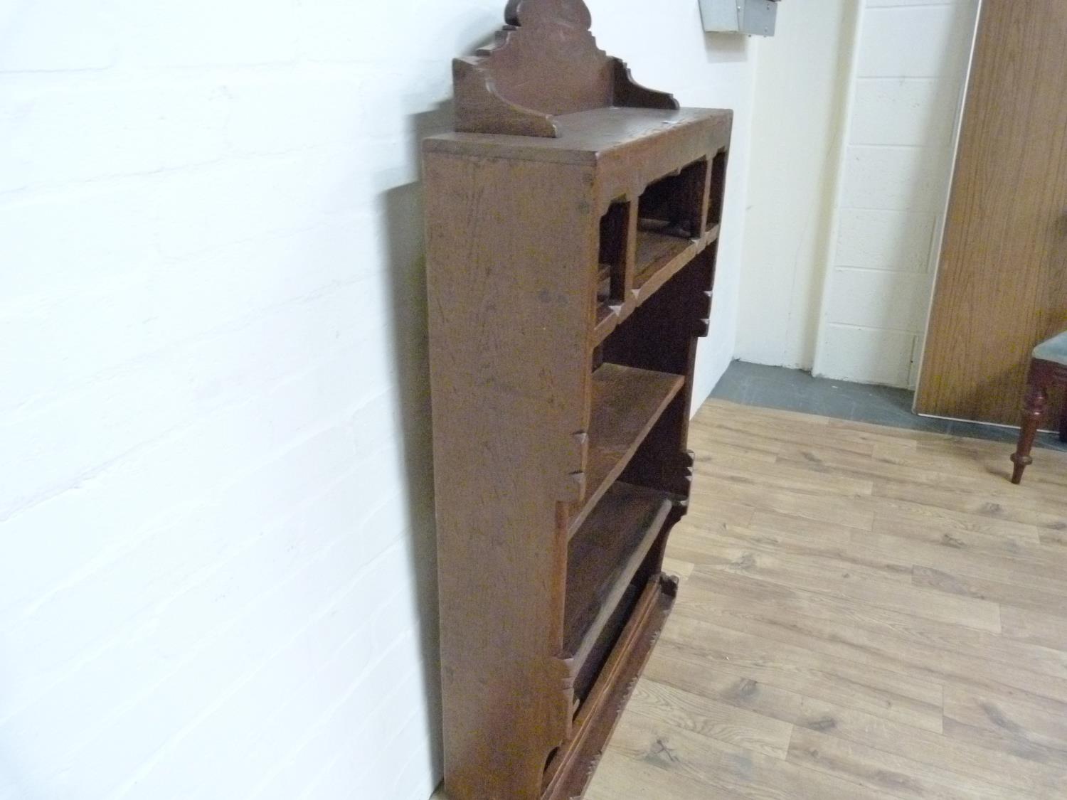 Provincial Arts & Crafts oak bookcase by Orlando Greenwood, with raised back, graduated shelves - Image 2 of 6