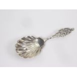 Silver caddy spoon with scallop bowl by Jackson & Fullerton 1899.