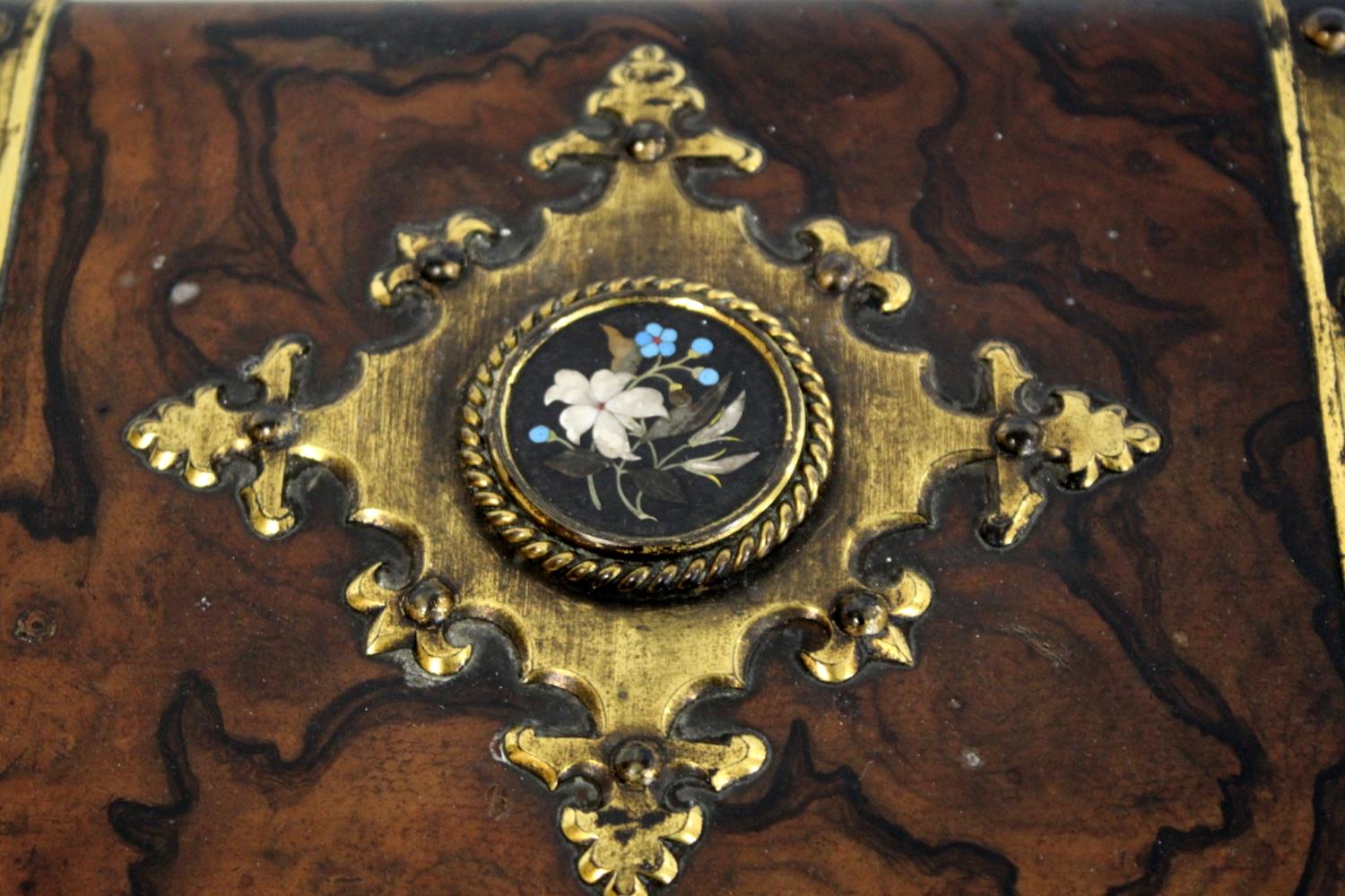 Victorian burr walnut jewellery box with additional scumbled detailing, Pietra Dura floral roundel - Image 2 of 22