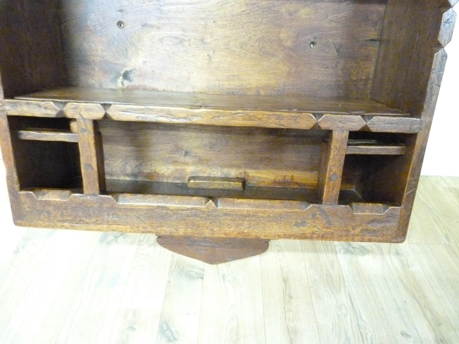 Provincial Arts & Crafts oak bookcase by Orlando Greenwood, with raised back, graduated shelves - Image 5 of 6