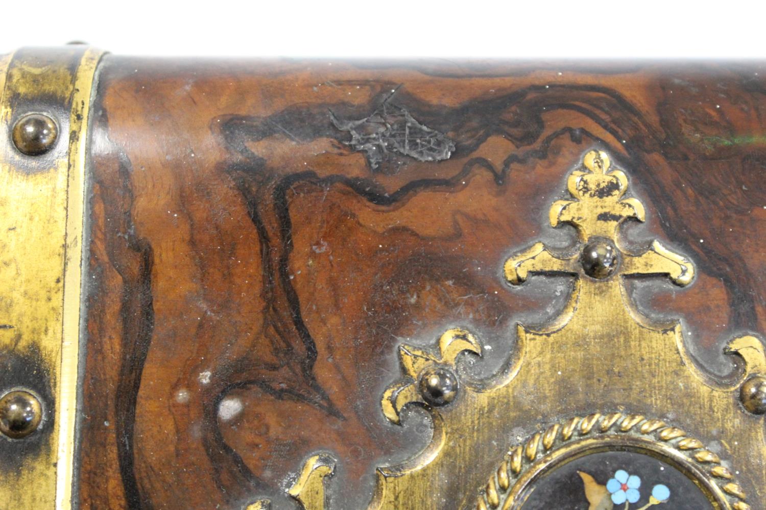 Victorian burr walnut jewellery box with additional scumbled detailing, Pietra Dura floral roundel - Image 9 of 22